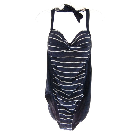 Merona Other - Nautical One-Piece Halter Tie Top Swimsuit (NWT)